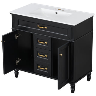 Bathroom Vanity With Sink, Flip-Out Top Drawer, Soft Close Doors, 2 Storage Drawers