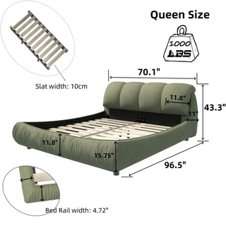 Luxury Upholstered Platform Bed With Oversized Padded Backrest And Solid Wood Frame