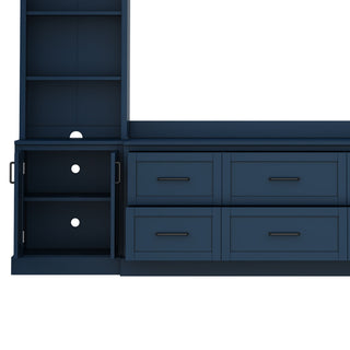 Arched Entertainment Center Wall Unit With 6 Drawers, Large TV Stand With Bookshelves