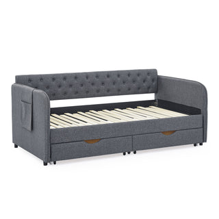 Daybed With Trundle And Storage Drawers, Flat Arms With Pocket