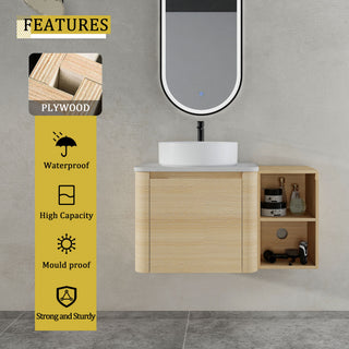 Mounted Bathroom Vanity With Art Sink, Storage Shelves, Soft Close Door