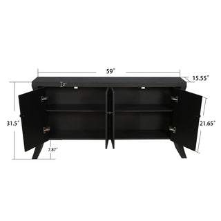 Refined Industrial 4 Door Credenza With Arc Legs & Clasps