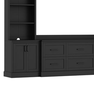 Arched Entertainment Center Wall Unit With 6 Drawers, Large TV Stand With Bookshelves