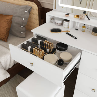 Vanity Desk With Mirror, 3 Color Lighting And Stool