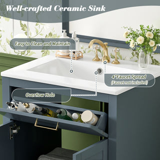 Modern Bathroom Vanity With Integrated Ceramic Sink, 2 Door Cabinet With Tip-Out Drawer