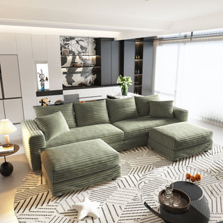 Convertible Deep Seat Sofa With Soft Pillows And Ottomans