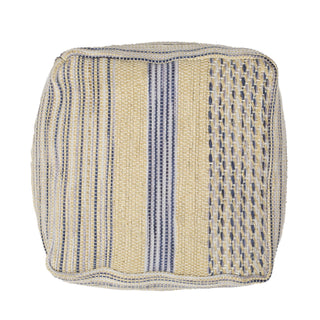 Western - Handcrafted Fabric Pouf, Durable - Natural / Blue