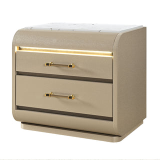 Gigi - Nightstand With LED Lighting For Bedroom Storage - Gold