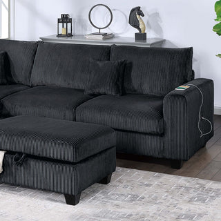 Modern Style Sectional Set With USB Port, Storage Ottoman