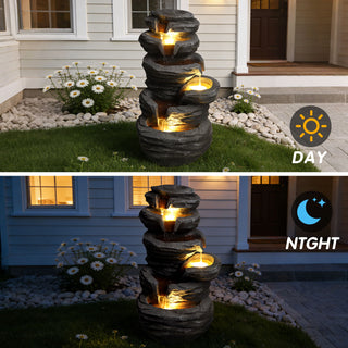 Outdoor Waterfall Fountain With LED Lights For Patio - Gray