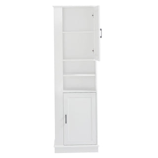 Tall Freestanding Bathroom Storage Cabinet With Adjustable Shelves And Side Hooks Board, Rectangle Design