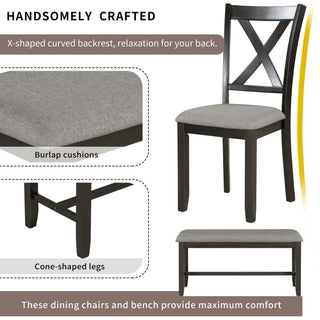 6 Piece Rectangular Dining Table Set With 4 Chairs And Bench