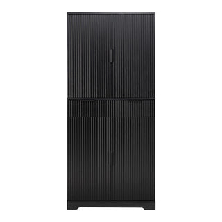 Fluted Kitchen Pantry Cabinet With 3 Keyboard Drawers & 6 Adjustable Door Shelves