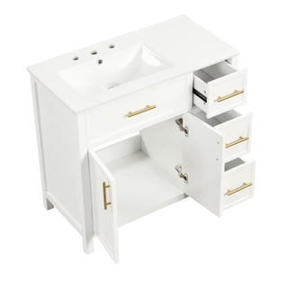 Modern Bathroom Vanity With Sink Top, 2 Doors And 3 Drawers