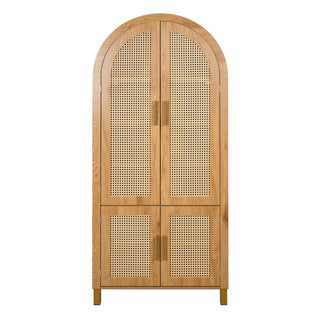 Tall Arched Cabinet With Rattan Doors & Adjustable Shelves
