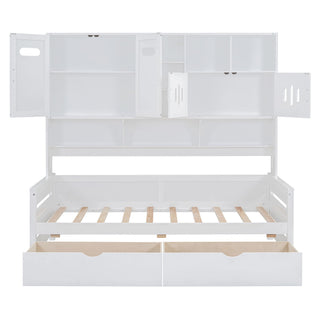 Daybed With All-In-One Cabinet And Shelf
