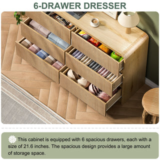 6 Drawer Dresser With Fluted Panel For Bedroom - Beige / Natural