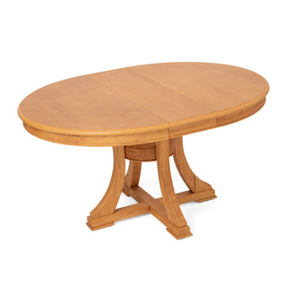 Extendable Round Dining Table, Adjustable Length, Construction With Space Saving Design - Natural Wood