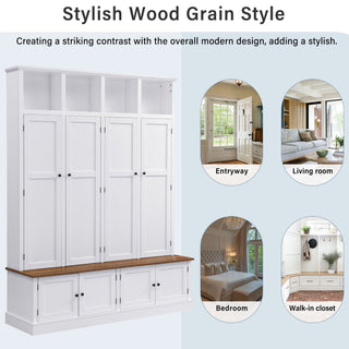 Hall Tree With Bench And Cabinet, 4 In 1 Entryway Bench With Coat Rack