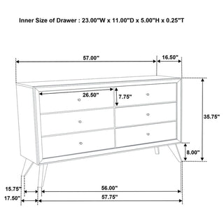 1 Piece Dresser With Angled Legs, Wave Texture And Round Knobs - White