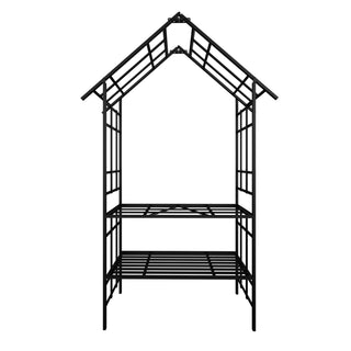 Garden Arch With Bench Turned Into Flower Stand Climbing Plants Support Outdoor - Black