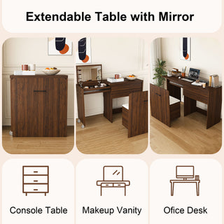 Folding Desk With Mirror And Storage Stol For Bedroom