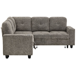 5 Seat Reversible L - Shaped Sleeper Sofa, Pull Out Convertible Sectional Couch With Storage, USB C - Charger, Cup Holders Modular Sofa Bed - Gray