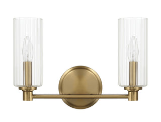 Regal - Double Light Vanity With Clear Ribbed Satin - Antique Brass / Clear