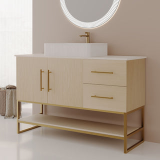 Bathroom Vanity With Vessel Sink Accent Free Standing Cabinet - Ameican White Oak / Gold / White