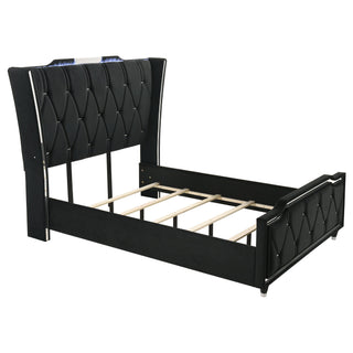 Mika - LED Upholstered Bed With Tufted Wingback Headboard And Ambient Lighting