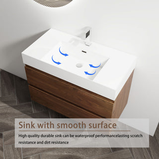 Wall Mounted Bathroom Vanity And Sink, 2 Soft Close Drawers