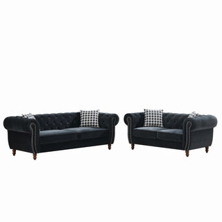 Chesterfield 3 And 2 Seater Upholstery Sofa With Roll Armrest & Nailhead Fabric Couch