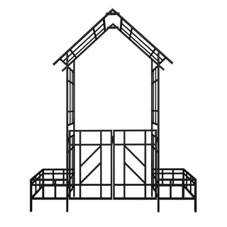 Garden Arch With Gate With Planter, Climbing Plants Support Outdoor - Black
