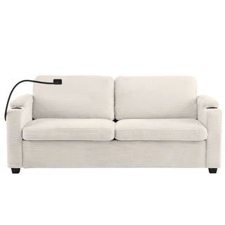 Sleeper Sofa Loveseat Sofa With Full Size Mattress, 2 USB Ports, 2 Cup Holders, 2 Side Pockets And Phone Holder