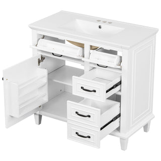 Modern Bathroom Vanity With Sink Top, Flip Drawers, Adjustable Shelf