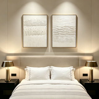 Framed Abstract Wall Art, Thick Textured Canvas Painting With Stone Accents (Set of 2) - Antique White