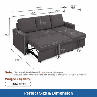 L - Shaped Convertible Sofa Bed With Storage Chaise