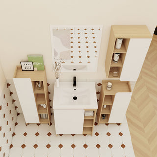 4 Piece Bathroom Vanity Set With Sink, Vanity Combo With Storage Cabinets - Black / Light Oak / White