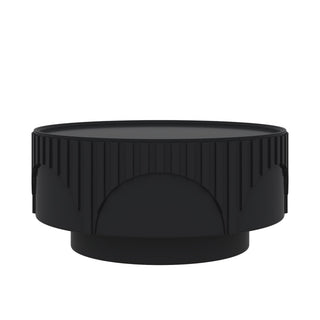 Round Fluted Drum Coffee Table With Sturdy Base For Living Room