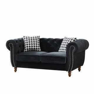 Chesterfield 3 And 2 Seater Upholstery Sofa With Roll Armrest & Nailhead Fabric Couch
