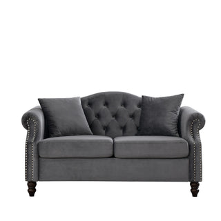 2 Seater Chesterfield Sofa With Rolled Arms And Nailhead Trim For Living Room