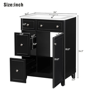 Transitional Style Bathroom Vanity Cabinet With Ceramic Sink