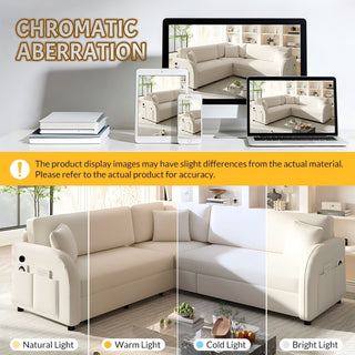 L-Shaped Couch With Pull-Out Bed, Oversize Convertible Sleeper Sofa With Side Pocket & USB Port