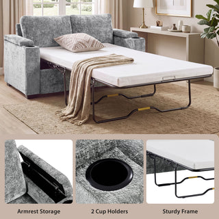 Pull Out Sofa Bed Loveseat With Twin Mattress, Cup Holders And Arm Storage