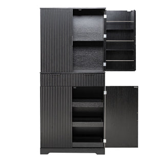 Fluted Kitchen Pantry Cabinet With 3 Keyboard Drawers & 6 Adjustable Door Shelves