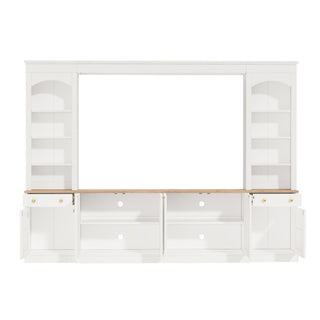 Arched Entertainment Center Wall Unit With Bookshelf, Retro Large TV Stand
