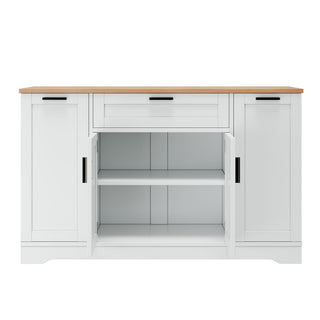 Sideboard With Extendable Table, Adjustable Shelves, 3 Tier Pull Out Rack - White