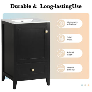 20" Bathroom Vanity With Sink Cabinet With Soft Closing Door, Drawer & Storage Rack - Black
