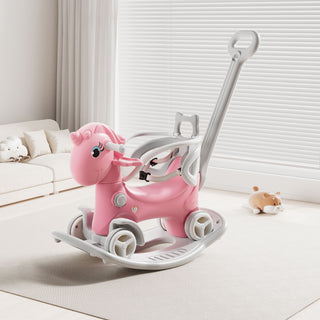 Unicorn Rocking Horse For Toddlers, Ride On Toy With Push Handle And Balance Board - Pink