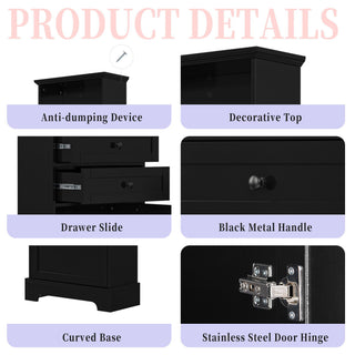Tall Storage Cabinet With 3 Drawers And Adjustable Shelves For Bathroom